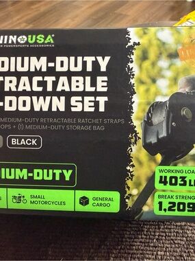 Rhino USA Medium-Duty Retractable Tie-Down Set - Black/Neon Green
